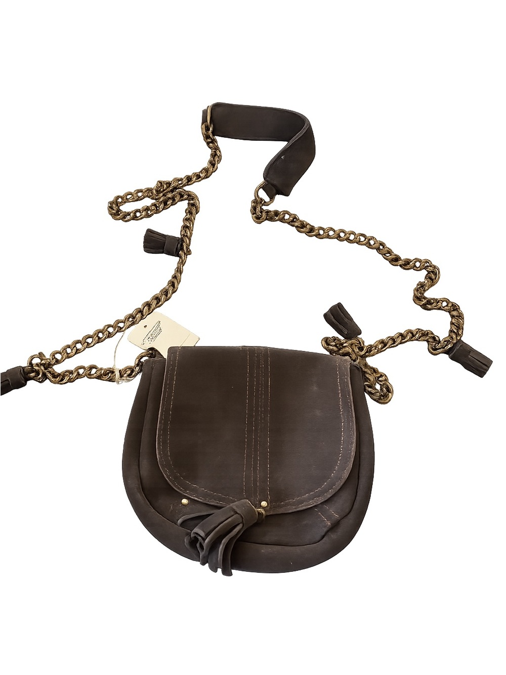 American Eagle Outfitters Brown Suede Leather Crossbody Gold Chain Strap Tassel